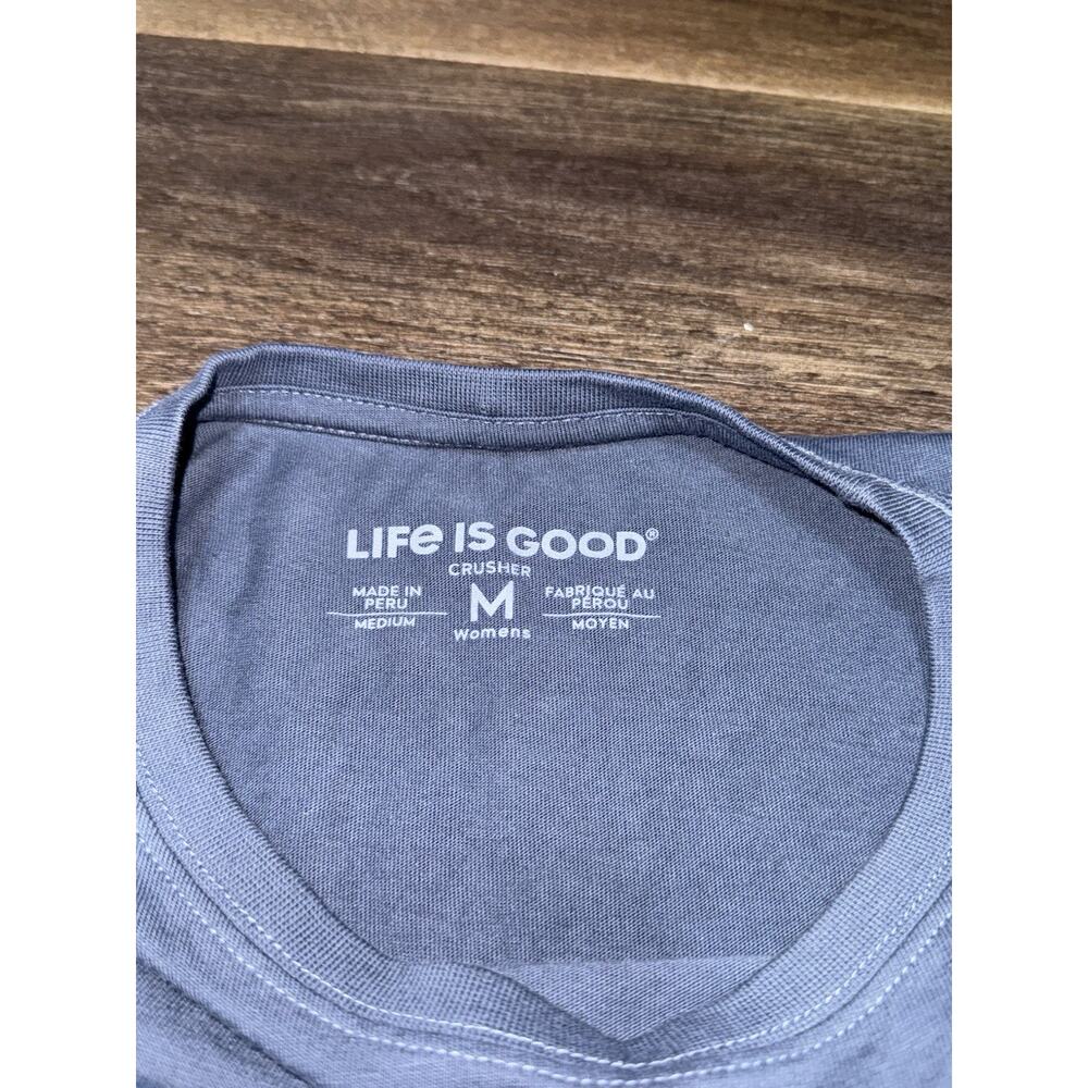 Life Is Good Blue Flowers Graphic Crusher T-Shirt Medium - Picture 4 of 5